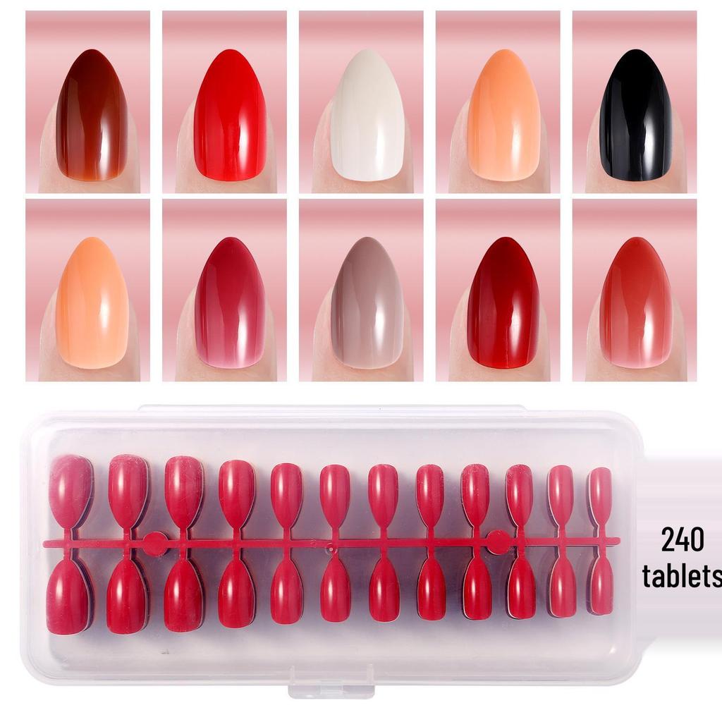 Solid Color Manicure Nail Tips Set with Multi-color Options - 240 Wearable Fake Nail Stickers
