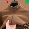 Hengyuanxiang Men's Thick Fleece Zip-Up Cardigan Jacket, Solid Color, Stand Collar, Autumn-Winter.