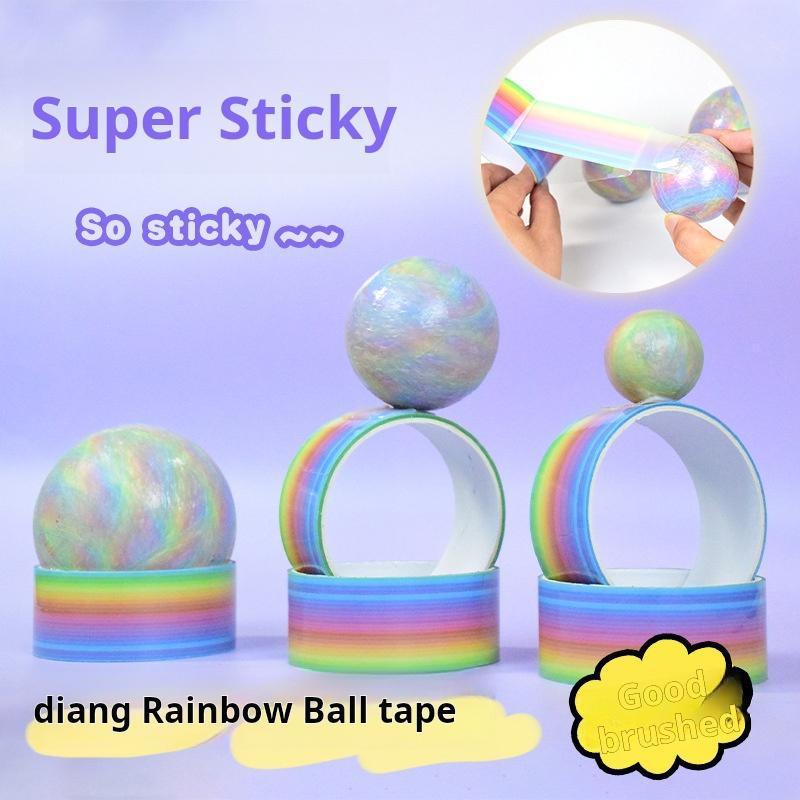 1pcs Rainbow Balls Sticky Balls Rolling Glue Stress Reducing Sticky Tape Relaxing Toys Handmade DIY Making