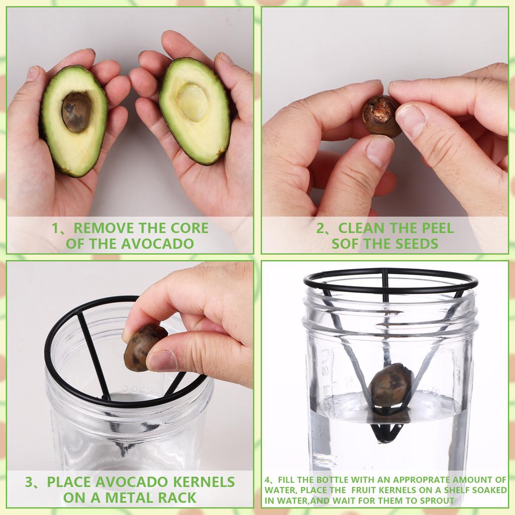 3 Stuks Avocado Kiemer Avocado Boom Kweeksets Conische Metalen Standaards Driehoekige Beugel Bamboe Basis Ontkiemende Plant(Zwart)