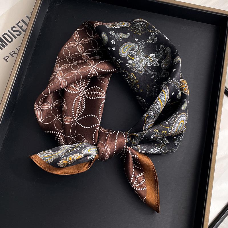 Brown Cashew Nut Mulberry Silk Small Square Scarf Women s Men s Retro Thin Neck Silk Scarf High Sense
