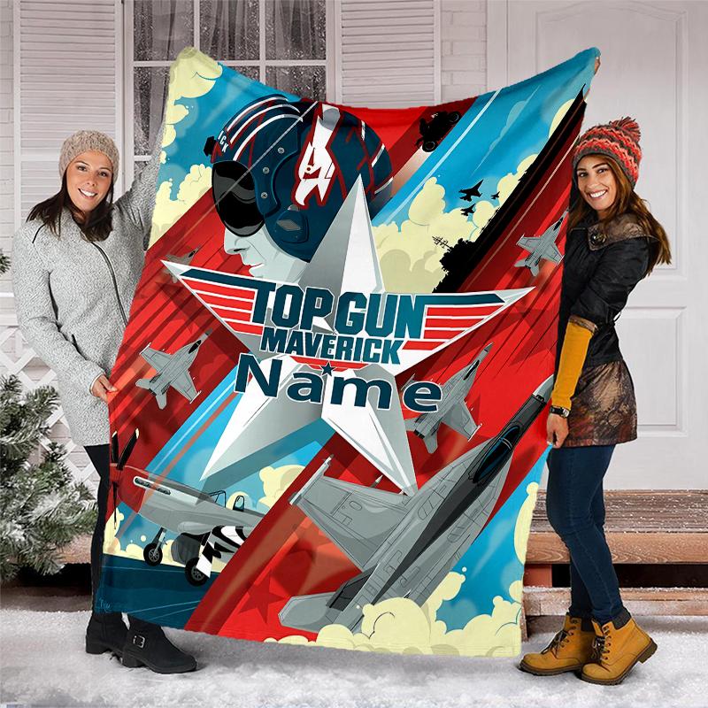 Personalized Custom Name Blanket - Top Gun Maverick Print Design,Blanket for Sofa,Bed,Travel,Camping - Soft and Warm, Great Gift
