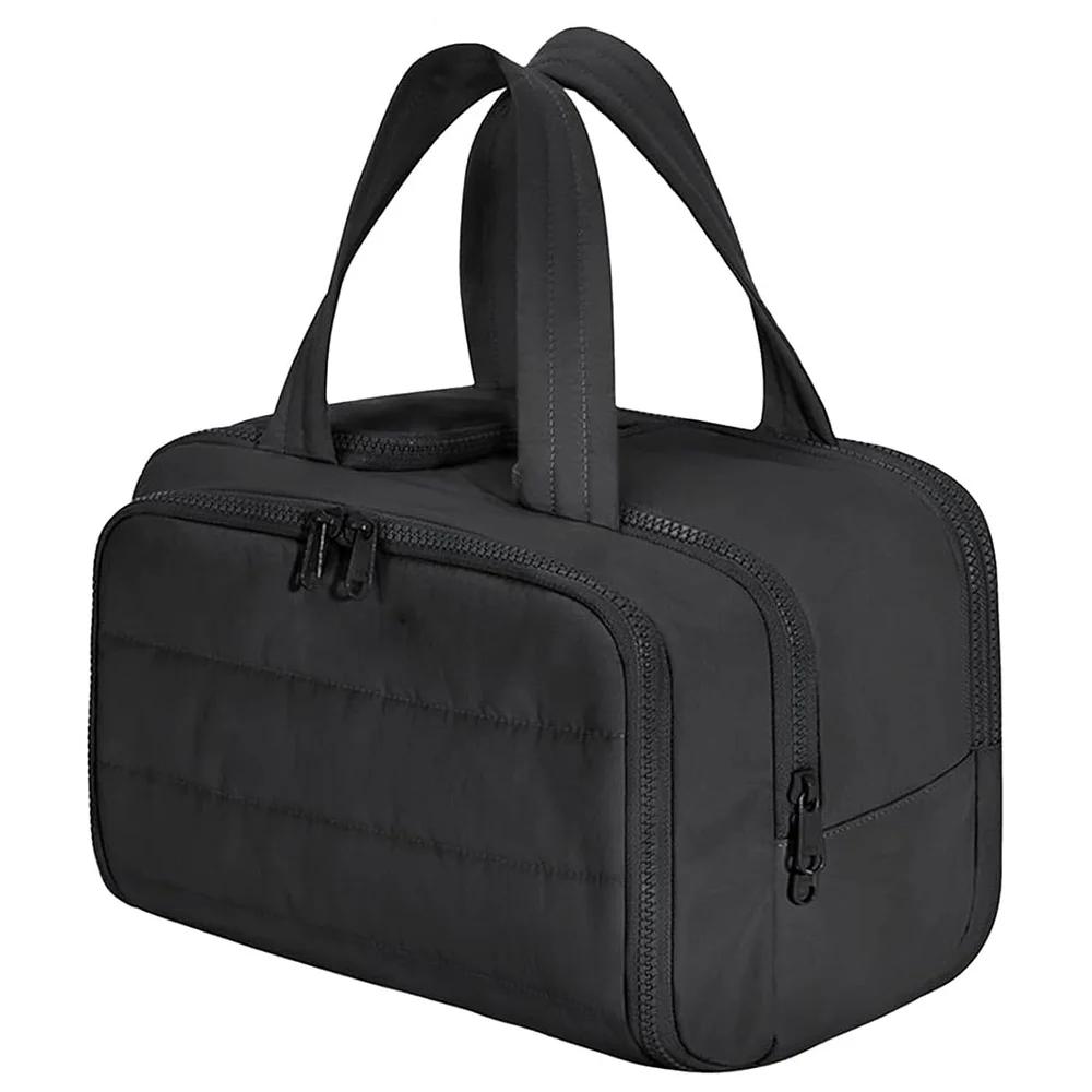 Large Travel Makeup Bag 180° Wide Opening Toiletry Organizer Water-Resistant Padded Cosmetic Case With Handle For Full-Size Bott