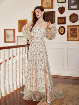 Abito da sera lussuoso con paillettes dorate 2025 per un look elegante e glamour