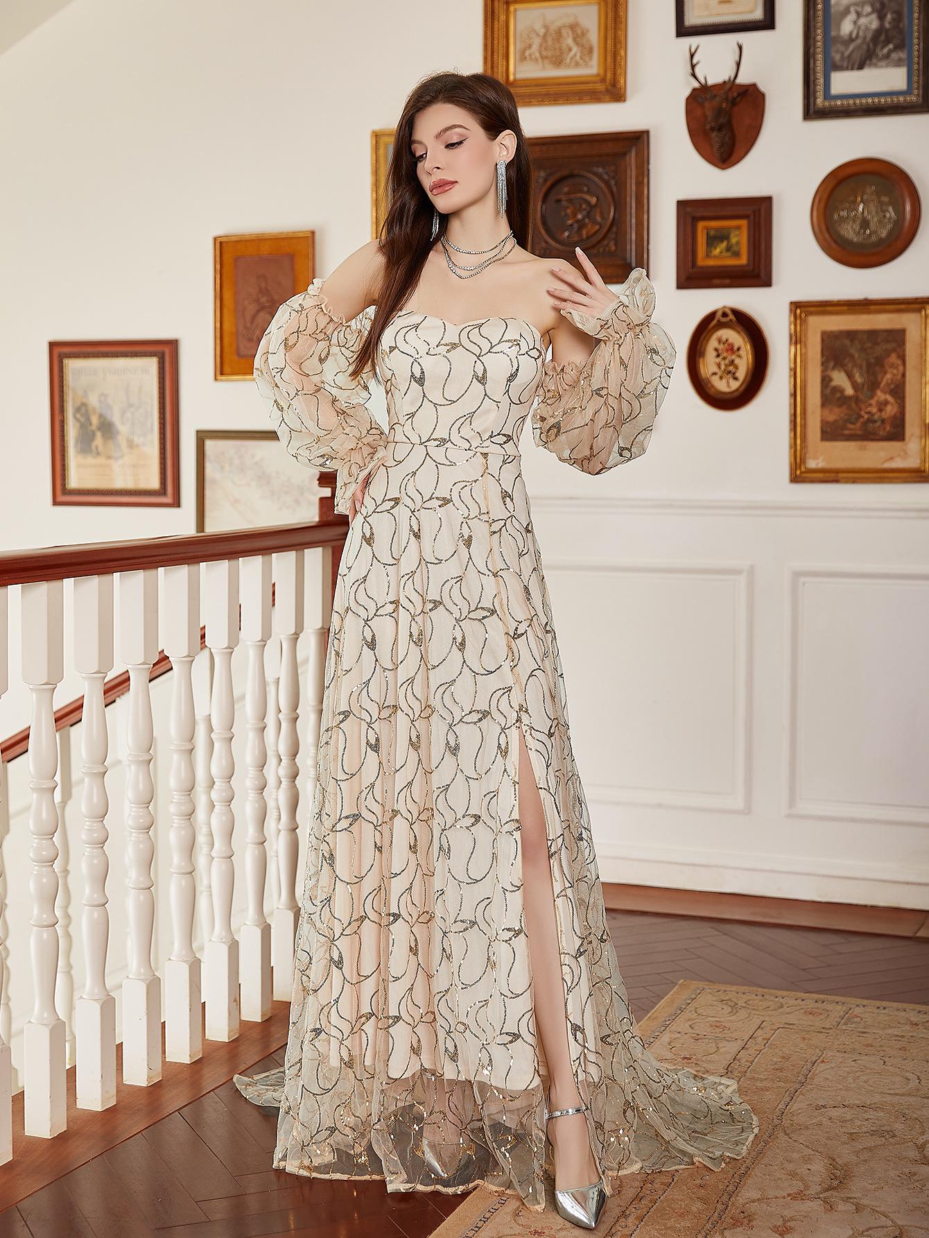 

2025 Роскошное вечернее платье с золотыми пайетками для элегантного, гламурного образа Extra Large абрикосовый