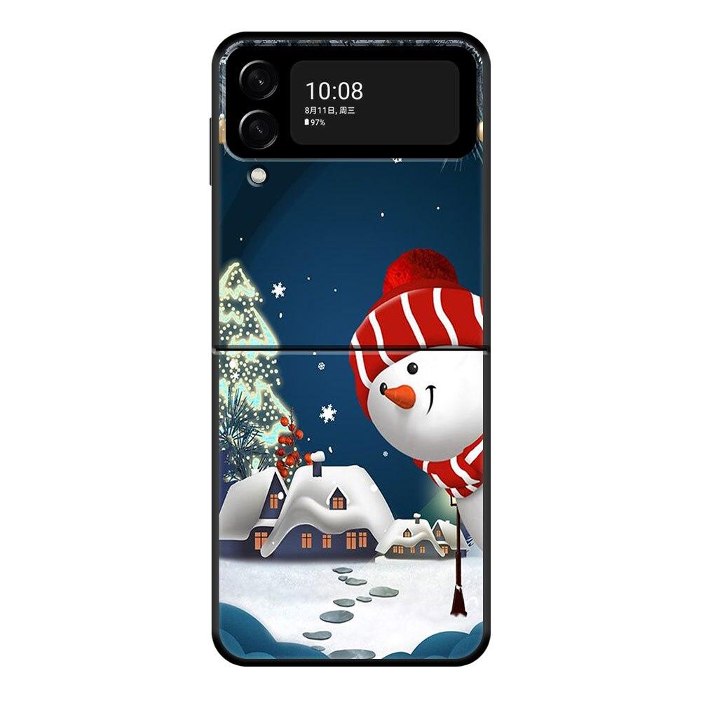 Süße Weihnachts-Schneemann-Telefonhülle für Samsung Galaxy Z Flip Z Flip3 5G Z Flip4 Harte PC-Mattschale