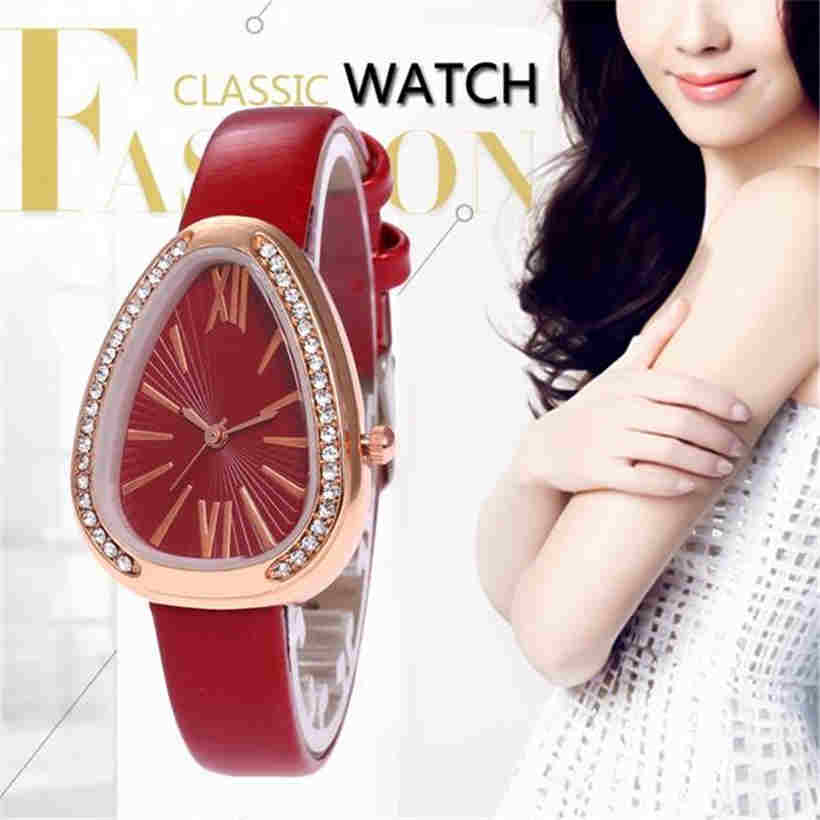 Fashion Ladies Casual Triangle Dial Watches Snakeskin Strap Roman Digital Wrist Watch