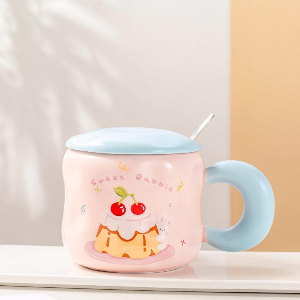 Niche Ceramic Cup  Fat Hand Held Mug  Cute Style Cup  High Value  Spoon  Water Cup  Coffee  Milk Tea Cup