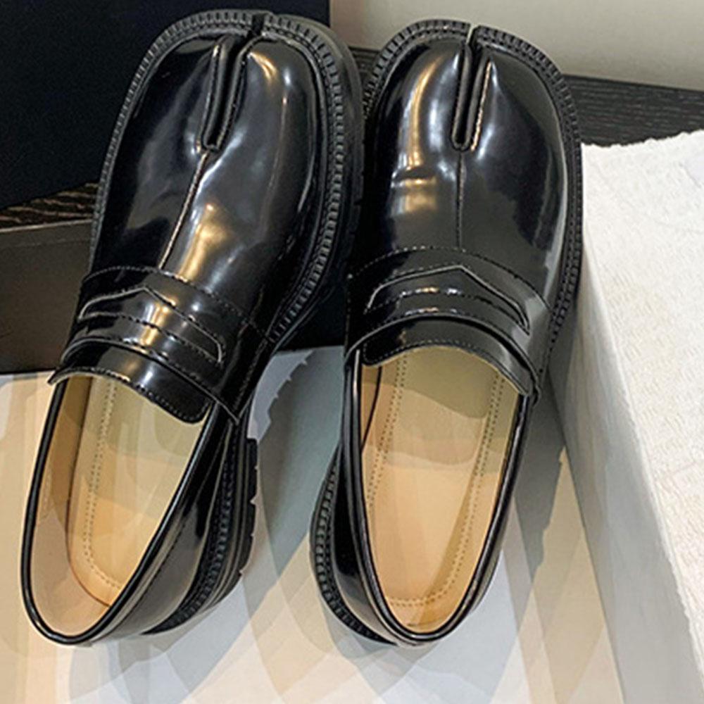 

Лоферы с раздельным носком для женщин и мужчин. Туфли-таби. Лоферы на платформе и толстом каблуке. Повседневная кожаная обувь. Большой размер 46. 39