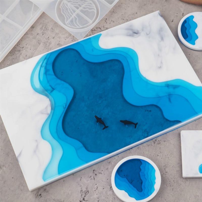 DIY Epoxy Resin Crystal Dripping Irregular Tray Ocean Terrace Landscape Coaster Mirror Silicone Mold