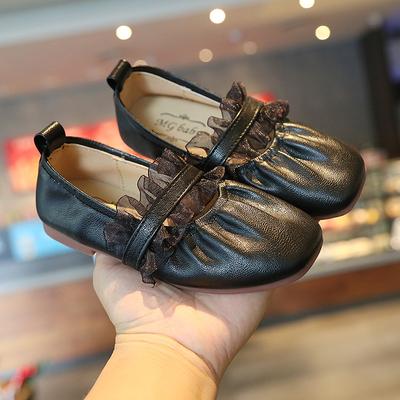 Black Leather Shoes Girls Party Dress Shoes Lace Princess Sweet Children's Loafers Kids Flats 2024 Spring Autumn Brand New Soft