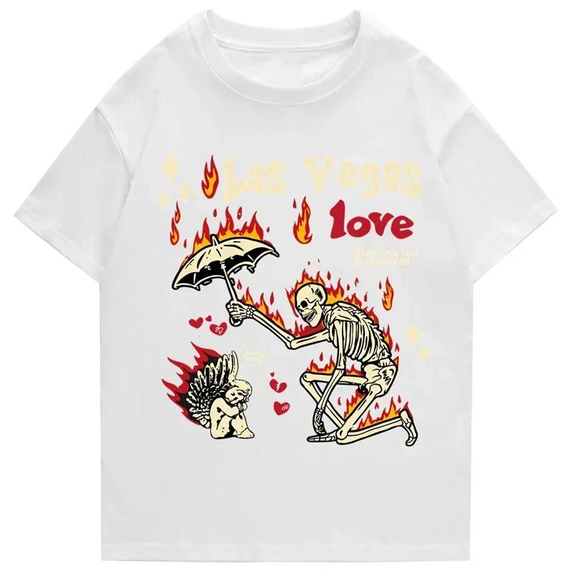 Tshirt Unisex s Street Clothing Hiphop Skull Cartoon Pattern Tshirt Neutral Cotton Unisex Women Tshirt Top 2026 New Summer