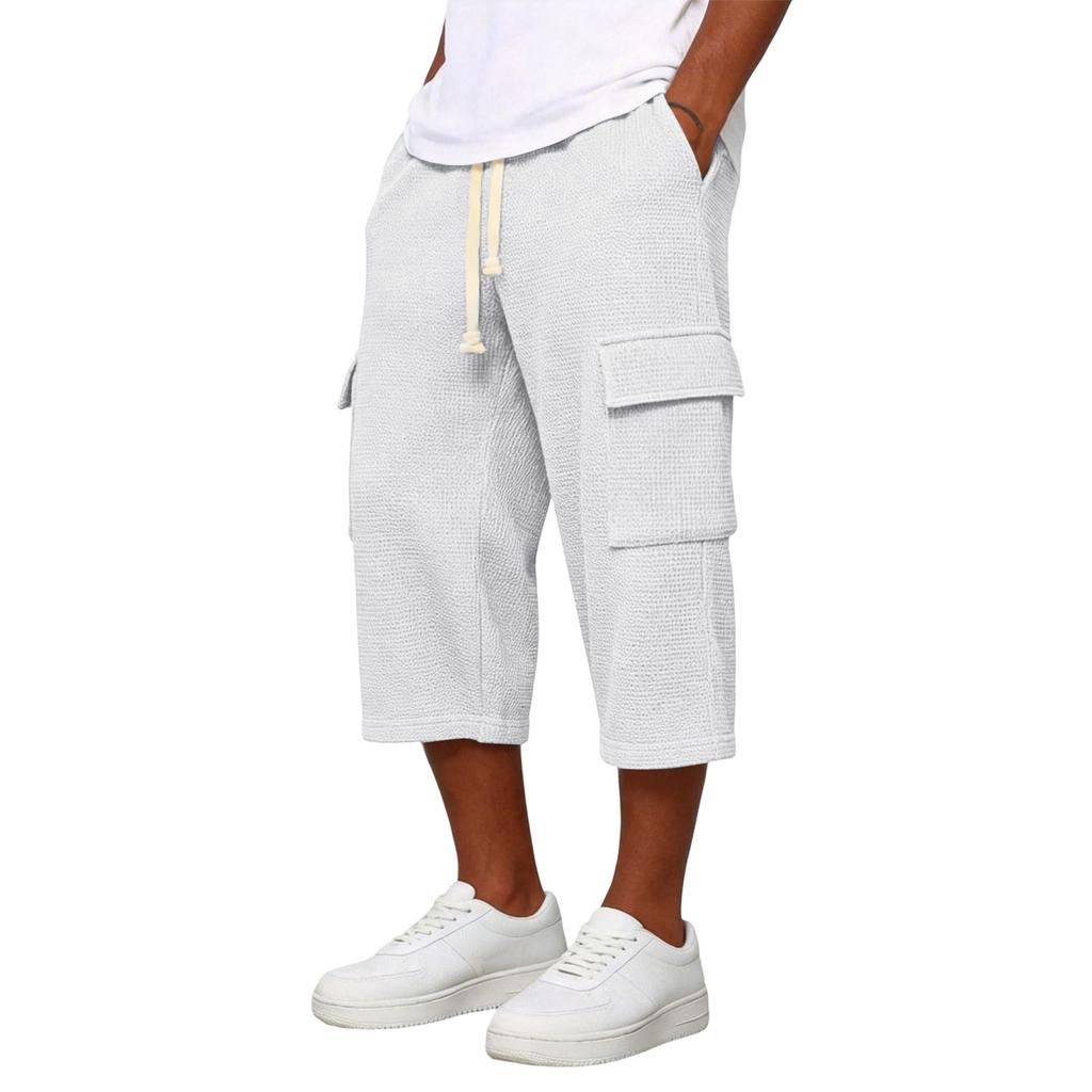 Pantaloni Cargo da Uomo a Maglia 3/4 | Vita Elastica con Coulisse Vestibilità Larga Pantaloni da Lavoro per Uso Quotidiano