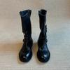 Retro fashion locomotive mid boots metal buckle design spring thick heel Martin boots fried street cool sa wind women's boots