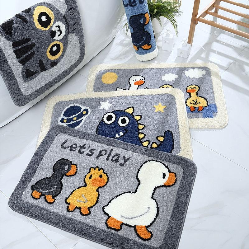 Cartoon Bathroom Bathroom Absorbent Non-slip Mat Bedroom Children's Room Carpet Cute Ducklings Into The Door Foot Mat