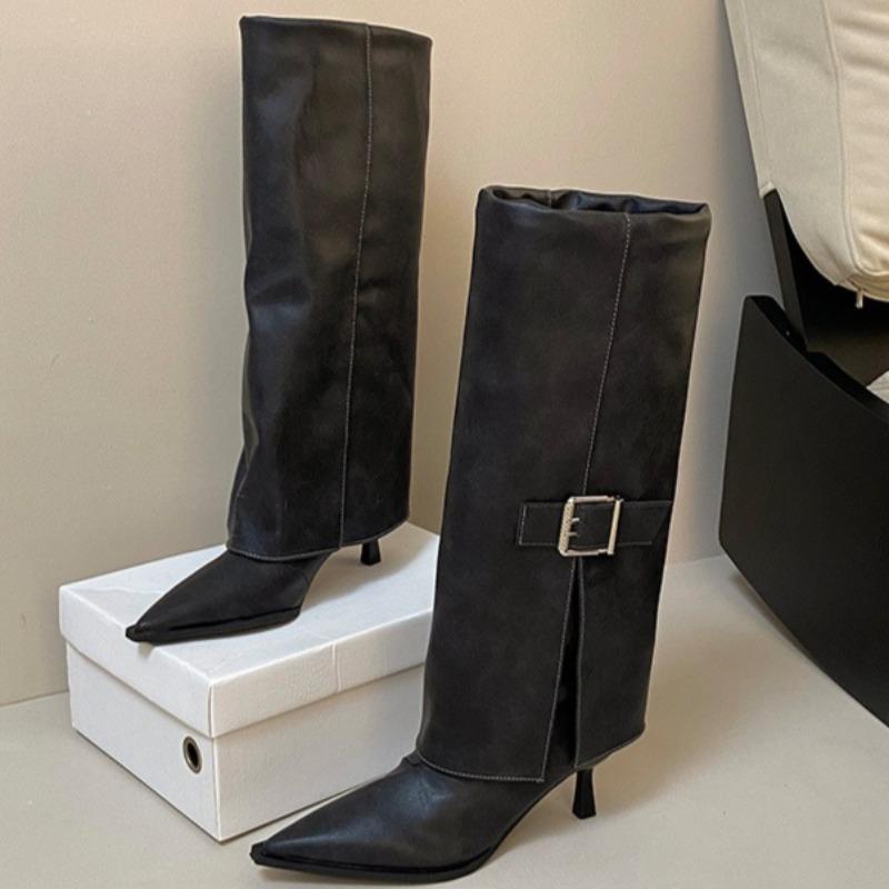 

Fashion Women s Long Boots High Heels Fashion Pointed Toe Elegant Shoes Designer Knee High Boots Party 2025 Winter New Pumps Zapatillas 40 чёрный