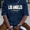 Summer men's 100% cotton comfortable casual loose plus size LOS ANGELES printed sports round neck short sleeved T-shirt top