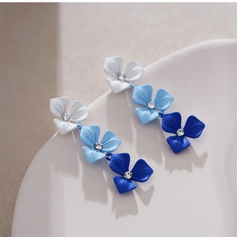 Pinkdudu Vintage Blue Flower Metal Earrings Simple Trendy Drop Earrings Women Jewelry PD2278