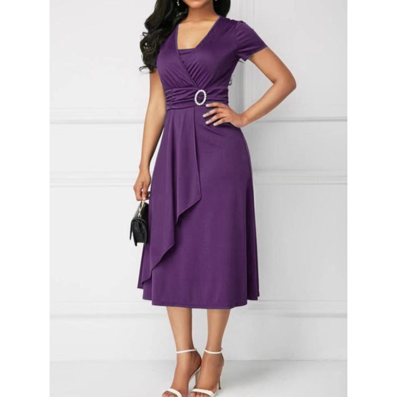 

Women s Summer Sexy Asymmetrical High-Low V-Neck Dress - Solid Color High Waist Midi Evening Gown 5XL фіолетовий