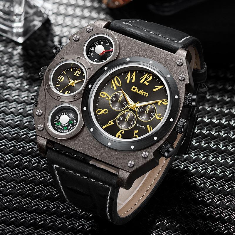 New Large Dial Multi-Time Zone Men's Watch Quartz Watch Men's Watch Personalized Casual Compass Watch