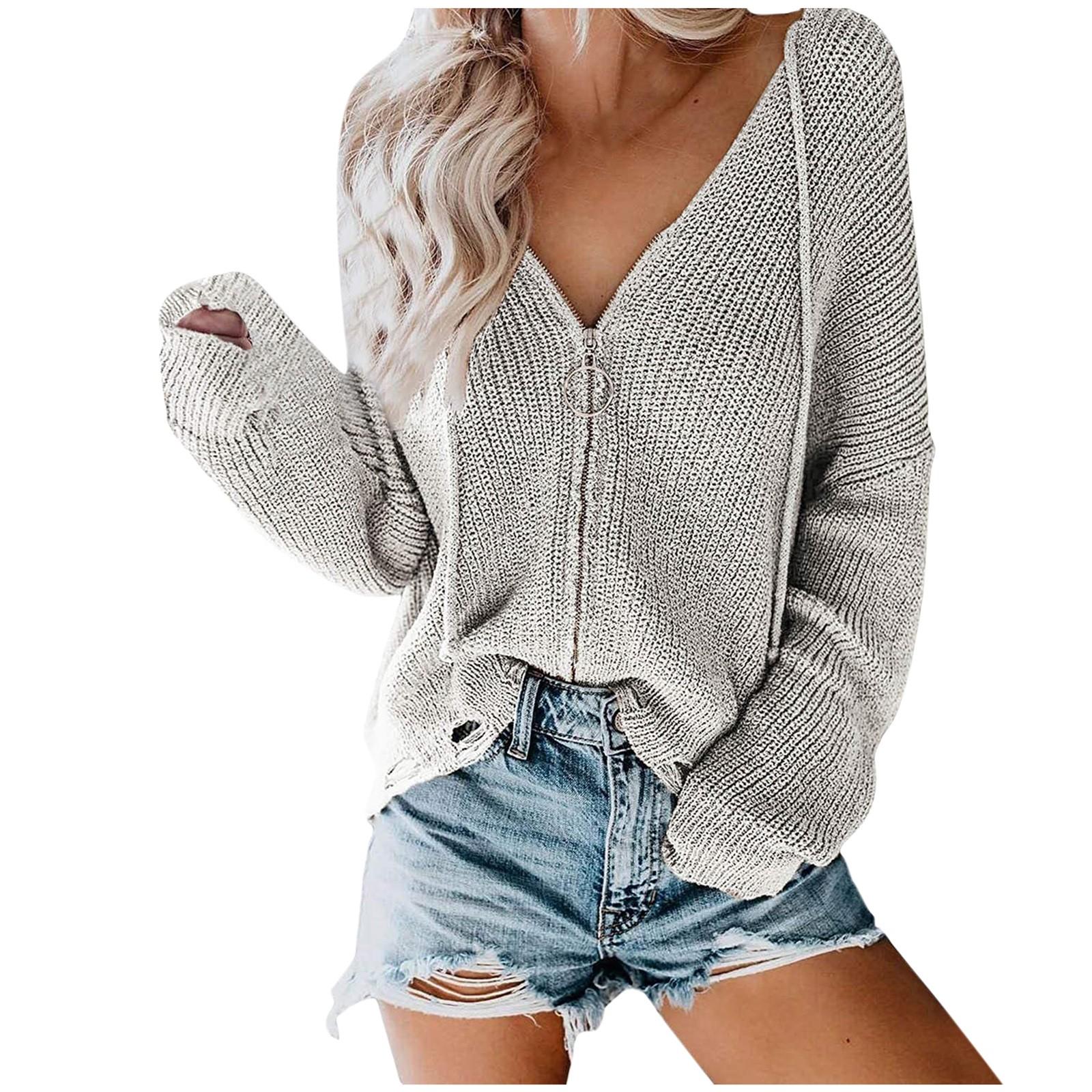 

Женская мода, повседневный однотонный свободный свитер с капюшоном и застежкой-молнией XL серый