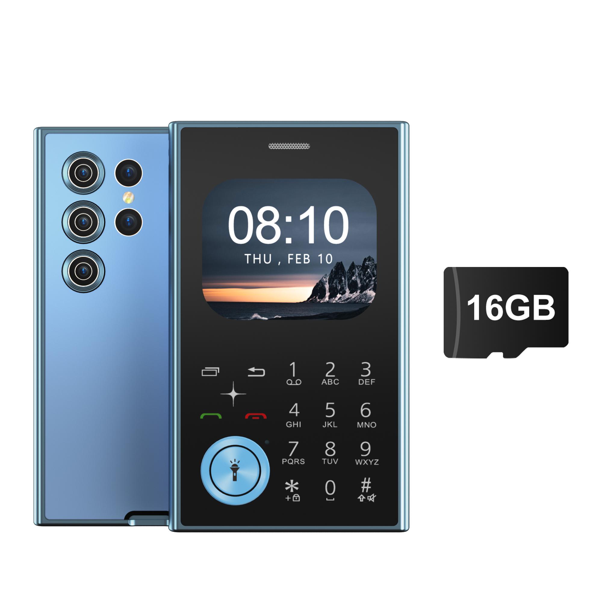 

Двойной SIM-модуль, модный кнопочный мини-мобильный телефон 2G GSM, быстрый набор, волшебный голос, портативная функция, сотовые телефоны, порт 3,5 мм with 16G TF Card синий