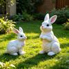 2Pcs Realistic White Rabbit Garden Statues, Weatherproof Resin Bunny Sculpture for Yard Patio, Cute Animal Bonsai Ornament, Desk Decor Gift for Plant