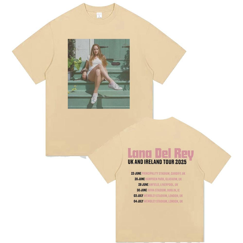 Lana Del Rey UK und Irland Tour 2025 T-Shirt Herren Damen Hip Hop Mode Trend Kurzarm T-Shirts Sommer Unisex Pop Streetwear