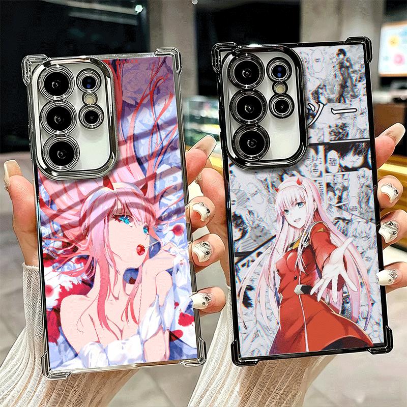 Darling Zero Two 02 Anime Plating Phone Case For Samsung Galaxy S24 S25 FE S26 Edge S23 Ultra S22 S21 Plus S20 Anti-Fall Airabag