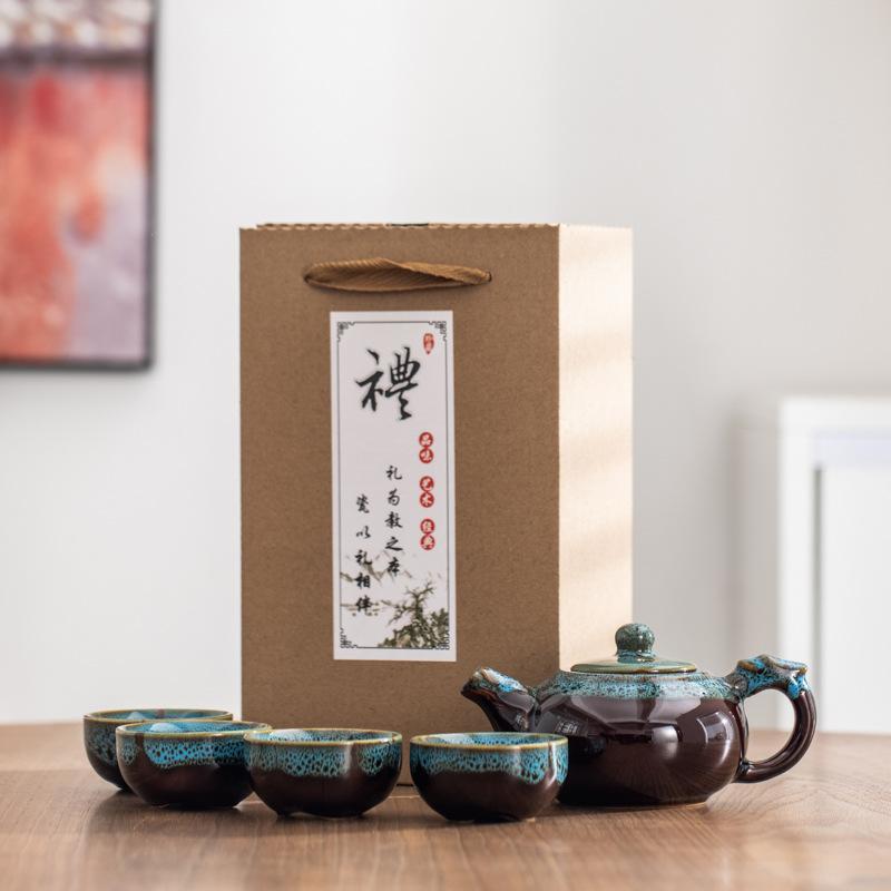 Ceramic kiln change Kung Fu tea set, simple and practical souvenir, business festival