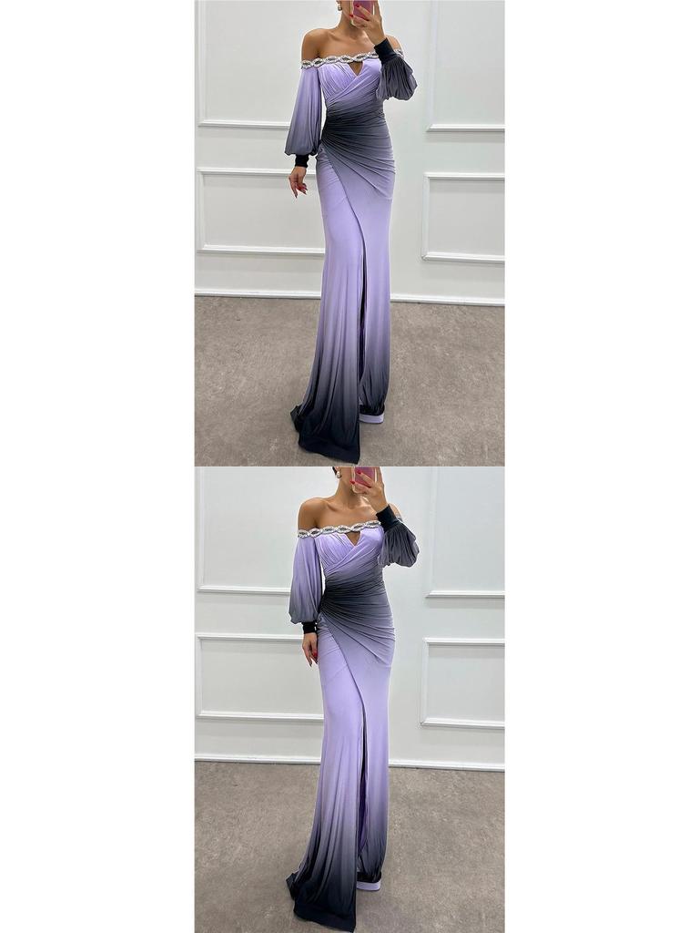 2026 Autumn/Winter One-Shoulder Printed Dress - Long Sleeve Casual Party Wear for Women