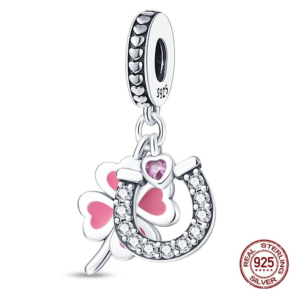 100% 925 Silver Heart Shaped Four Leaf Clover Ladybug Charms Fit Original 925 Women Bracelet DIY Jewelry Making Gift