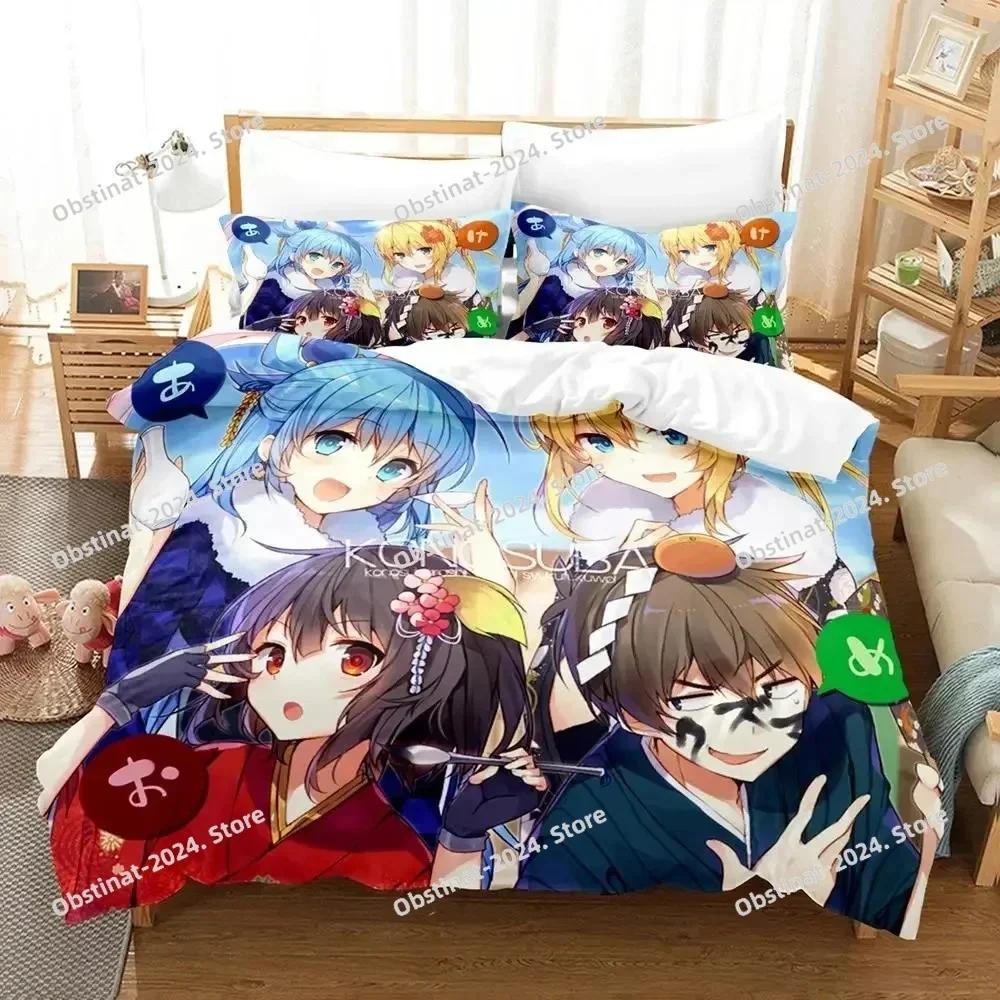 Anime KonoSuba Bedding Set Duvet Cover Bed Set Quilt Cover Pillowcase Comforter King Queen Size Boys Adult Bedding Set