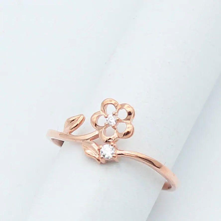 Purple Gold Inlaid Zircon Flower Ring, Simple Rose Gold Plated Open Ring.