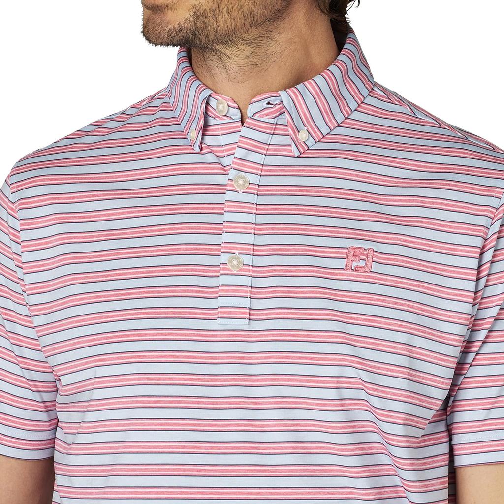 FootJoy Men's Heather Skyway Heather Stripe Short Sleeve Button-Down Golf Shirt, Size L (FJ-S25-S11, 34521-L)