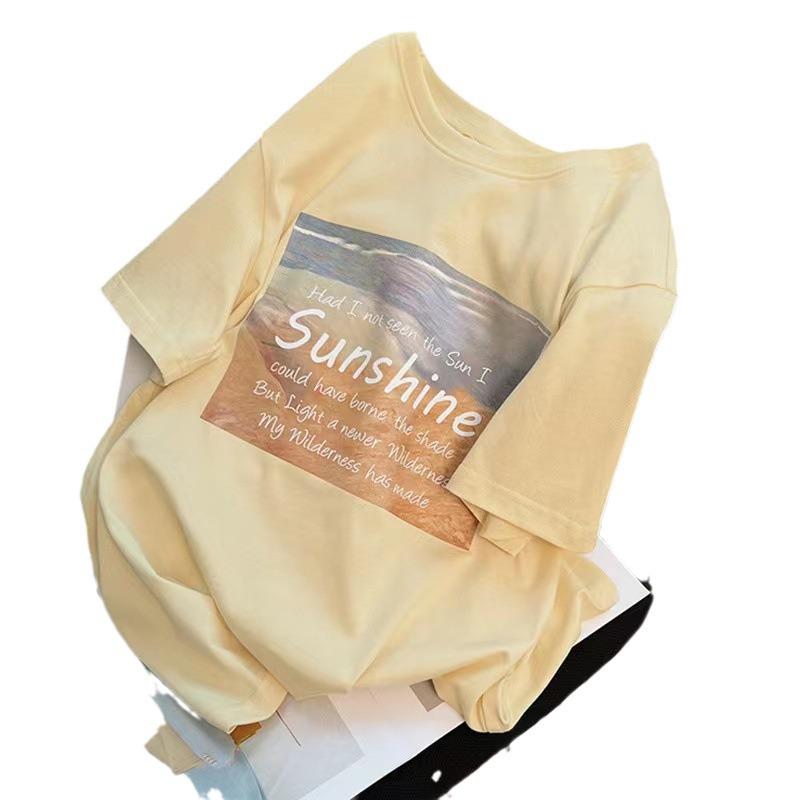 Women's Summer Printed Off-Shoulder Cotton T-Shirt - Chic and Sweet Design