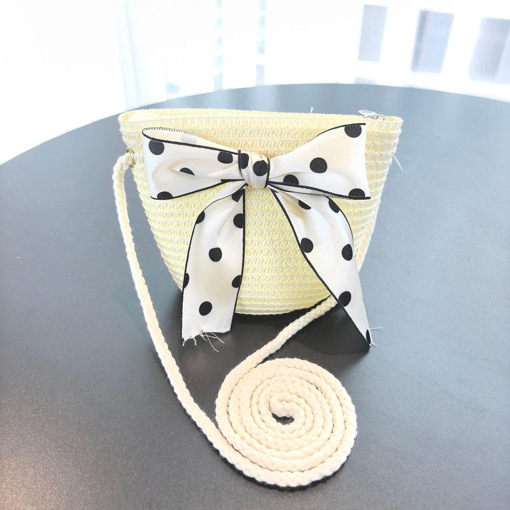 Girls' Korean Style Straw Beach Sun Hat with Sunscreen and Matching Bag