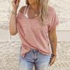 Fashion Womens Summer  V-neck Solid Color Short-sleeved Loose T-shirt Top