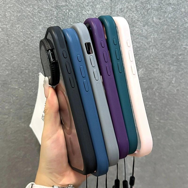 Luxury With Lanyard Magsafe Phone Case For iPhone 11 12 13 14 15 16 Pro Max Plus Magnetic Holder Bumper Cover