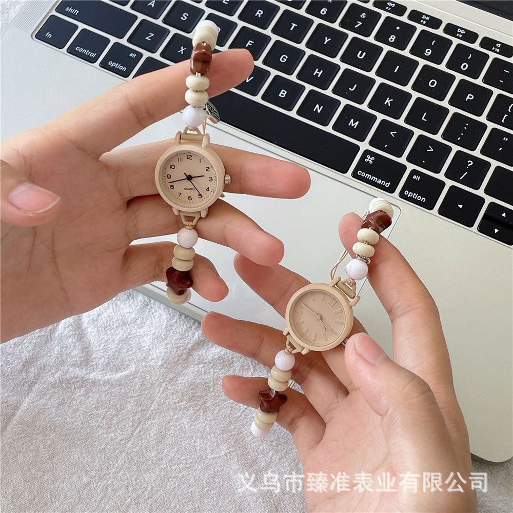 Trendy Vintage Adjustable Beads Strap Watch Ethnic Alloy Star Heart Bracelet Versatile Stylish Quartz Bracelet Wristwatch Ladies