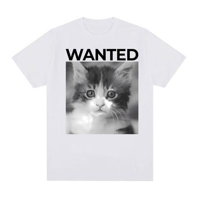 Wanted Cat Cute Funny Kawaii Kitten Graphic Tee Shirt Unisex Women Clothing Fashion Vintage Hot Sale T Shirts Cotton Casual Tshirt