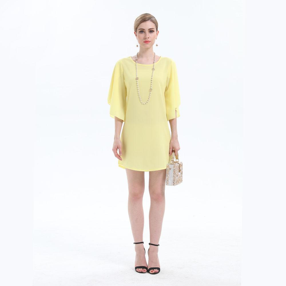 Women Elegant Solid Ruffle Chiffon T-shirt Loose Short Sleeve Summer Long Top