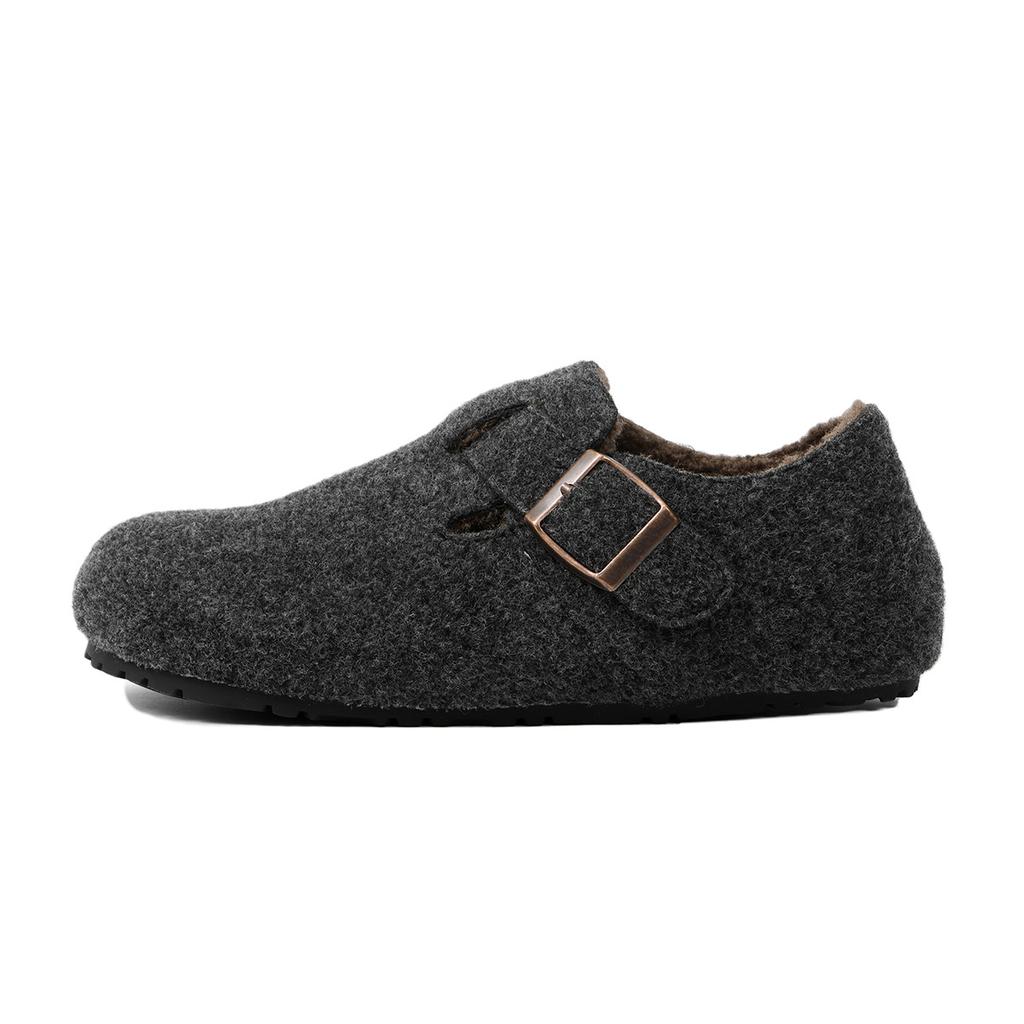 Winter new belt buckle round head flat-soled single shoes retro velvet cotton shoes Boken hairy women's shoes