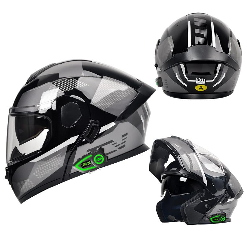 New Dot Certified Open Face Motorcycle Helmet with Blue Tooth Dual Visor Abs Shell Quick Release Closure All Seasons Wholesale