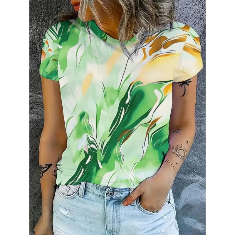 Fashion Women's Crew Neck Short Sleeve 3D Casual Color Printing Casual Short Sleeve Crew Neck T-Shirt