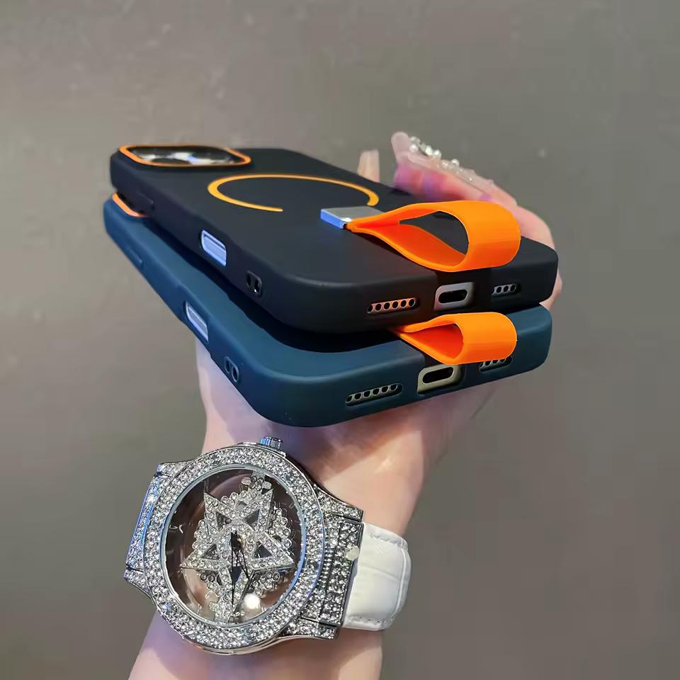 For Magsafe Wireless Charge Silicone Strap Grip Matte Magnetic Case For iPhone 16 15 Plus 14 13 12 11 Pro Max Soft Tpu Cover