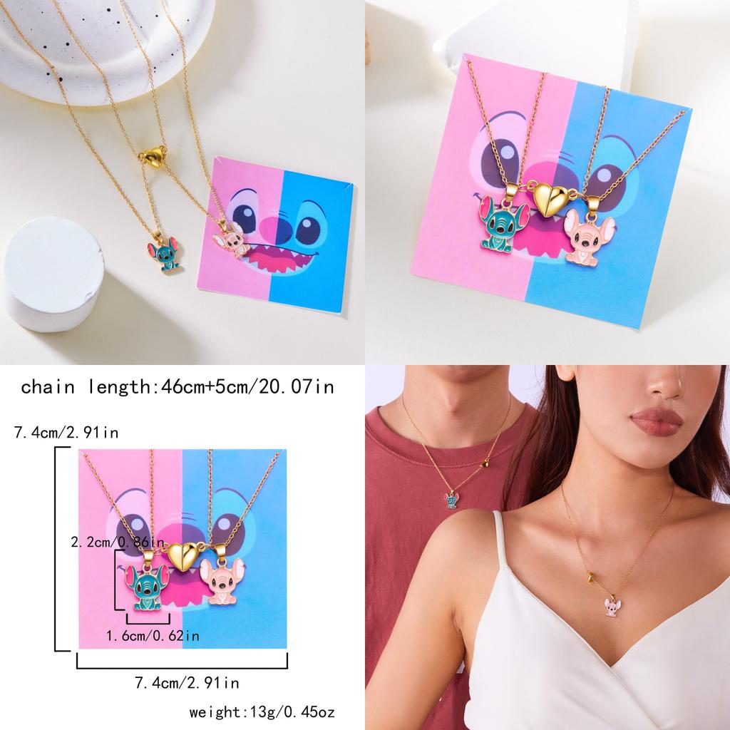Lilo Stitch Heart Necklace With Electroplated Finish For Friendship And Couple Wear