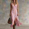 2026 New Spring and Summer Fashion Cotton and Linen Sleeveless V-neck Button Placket Dress Women's Clothing