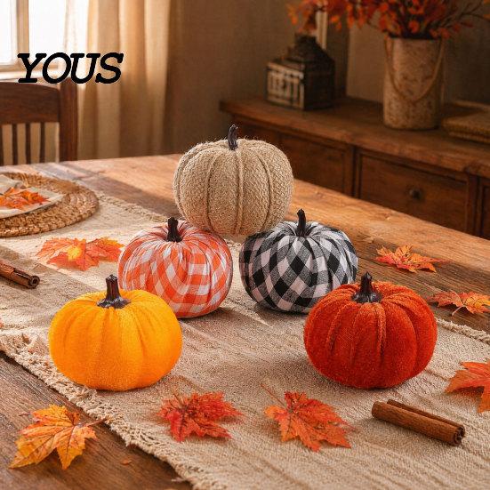 Autumn Harvest Decor 5 Pcs Fall Fabric Pumpkin Decor, Thanksgiving Farmhouse Stuffed Decorations Decoration, Small Faux Pumpkins for Home