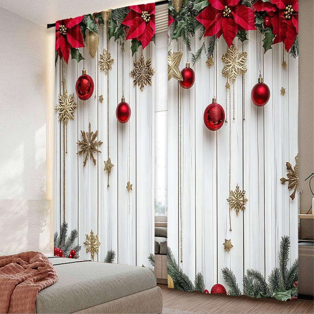 

Flat Printing Christmas Hot Curtains Festive Ornaments Digital Printed Polyester Drapes Birthday Party Use Set Of 2 Made W100*H70(CM)-Grommet top&1PCS